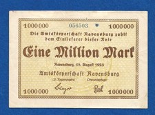 03 276 Notgeld Amtsk&ouml;rperschaft Ravensburg 1 Million Mark, 18.8.1923
