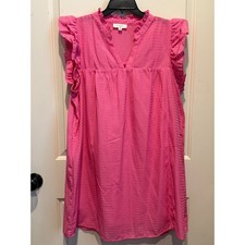 Umgee Womens 2XL Hot Pink Gingham Ruffle Babydoll Mini Dress Textured Lined