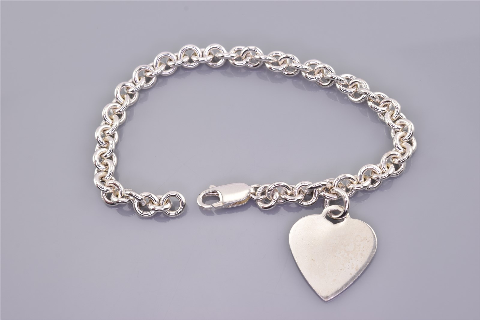 Sterling Silver Solid Circle Link Heart Charm 925… - image 1
