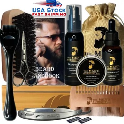 MAC ️ NEW Beard Grooming Set Beard Growth Kit For Men Derma Roller Oil Wash Balm