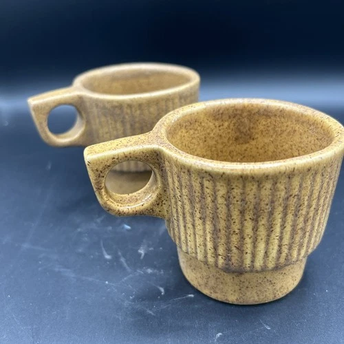 Two Vintage Monmouth Stackable Ceramic Coffee Mugs. 3.5” Maple Leaf