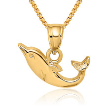 14K Solid Yellow Gold Dolphin Necklace