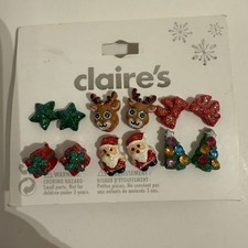 CLAIRES CHRISTMAS EARRINGS POST DIFFERENT SANTA Reindeer Present Tree 6 SETS 