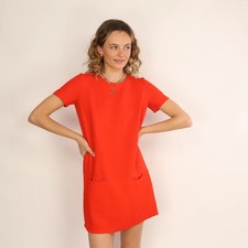 Sessun Red/Orange Linen Blend Shift Dress Size S Small - Pockets Minimalist