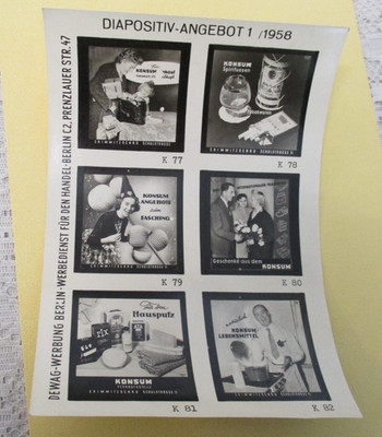 1958 DDR DEWAG WERBUNG BERLIN Diapositiv-Angebot : Kogge Weinbrand  : Photobild