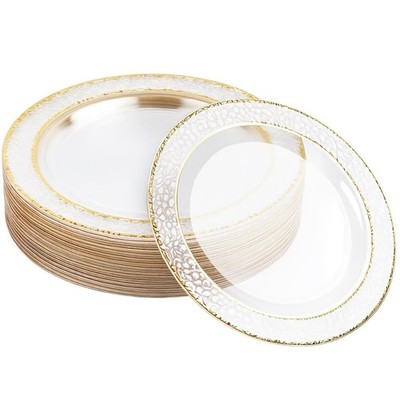 20 elegante & wiederverwendbare Hartplastikteller mit Goldrand
