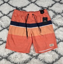 O Neill Redondo Striped Volley Swim Trunks Board Shorts Orange Men s S NEW 49