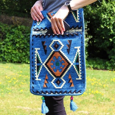 Kelim Umhängetasche blau himmelblau Ethno Hippie Schultertasche Goa Festival