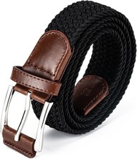 Mens Belt, Canvas Elastic Fabric Woven Stretch 32"-36"Waist Adjustable, Black