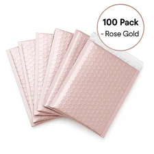 100 Pack Matte Rose Gold 4x8 Poly Bubble Mailers Self Seal Padded Inner 4x7