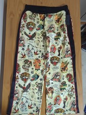 NWT Ed Hardy Large L Y2K Track Pant Shrunken Flashboard Sweatpants Tattoo Print