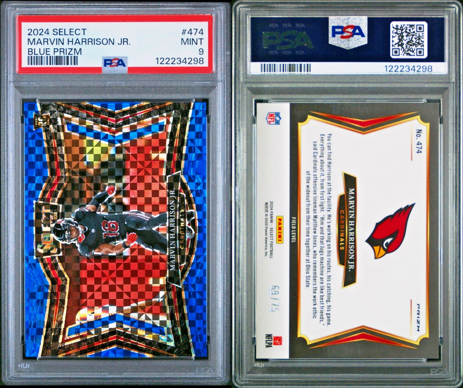 💎🔴 PSA 9 MINT 2024 Select MARVIN HARRISON JR Field Level Blue Prizm /75 🔴💎