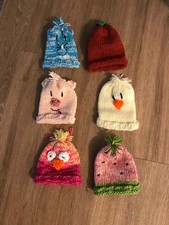 ,LOT OF 6: BABY GIRLS : SILLY HAND KNITS ANIMAL HATS ...SIZE NB-18 MO...NEW  