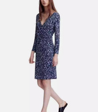 Tory Burch Michele Floral Dress Periwinkle Blue Faux Wrap Ruched V-Neck Small