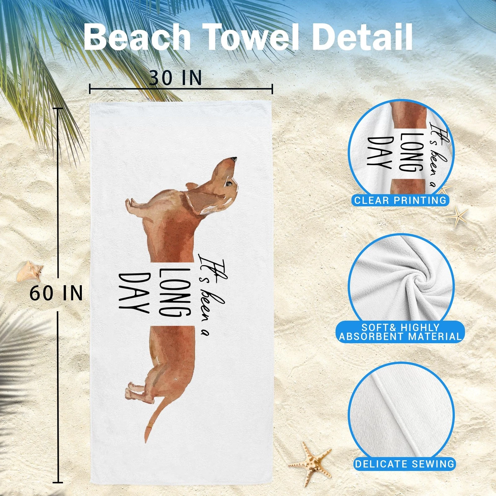 WAITPI Funny Dachshund Dog Beach Towel Gifts for Dog Lovers Owner, Cute It's ...