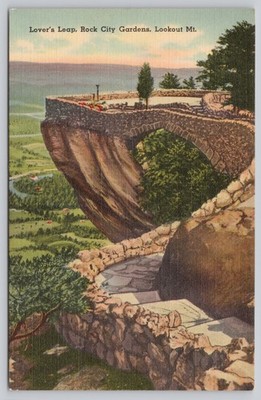 Lover's Leap Rock City Gardens Lookout Mt. Linen Postcard Tichnor 1930s