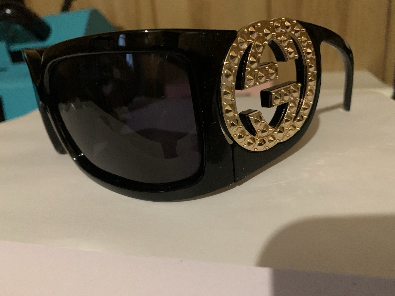Gucci Women’s Oversized Square Sunglasses Black Plastic Frame Gray Tinted Lenses