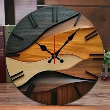 Nordic Wooden Wall Clock 30cm Silent Non Ticking Modern Round Home Decor UK