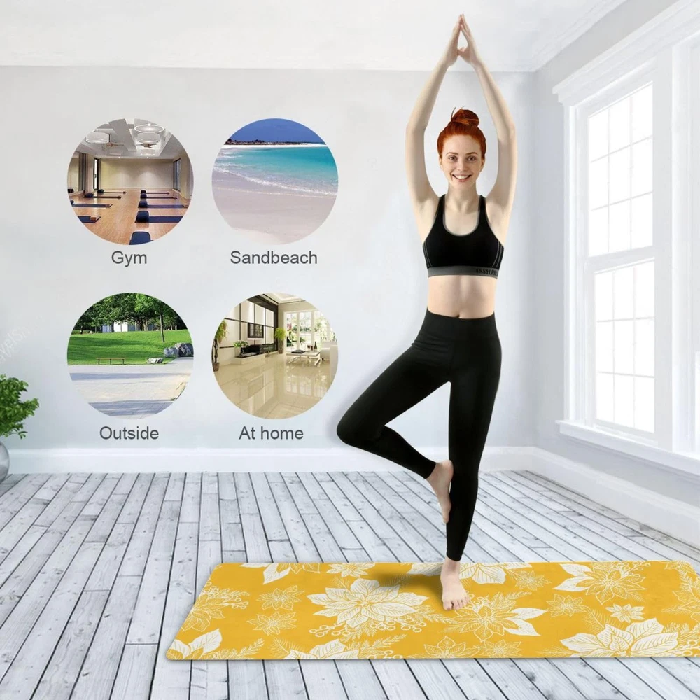 Yellow Flower Non-Slip Extra Thick Yoga Mat for Fitness Exercise Yellow Flower Non-Slip Extra Thick Yoga Mat for Fitness Exercise