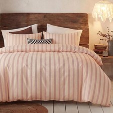 100 Cotton Striped Duvet Cover Set Queen Size, Warm Apricot Bedding Set, 100