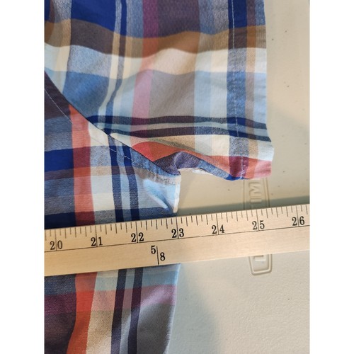 Eddie Bauer Mens Large Blue Plaid Short Sleeve Button Down Shirt Mesh Back Yoke - Picture 7 of 7