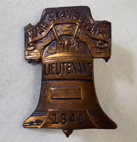 Vintage War Service Corps Lieutenant Metal Badge Pin Liberty Bell WWI #1841 Army