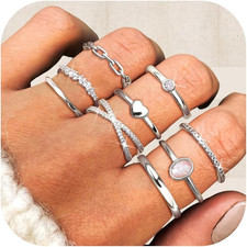 9PCS 14K Gold Plate Stacking Rings for Women Stackable Knuckle Rings Set CZ Hear