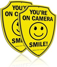 Faittoo Smile You're On Camera Sign, Video 10x7 inches, Yellow - 2 Pack
