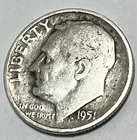 951 Roosevelt Dime 90% Silver Pre-1965 US Coin Circulated Off Center Mint