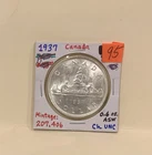 1937 Canada George VI Ruler BU Silver Canoe Voyager Dollar Coin Canadian $1