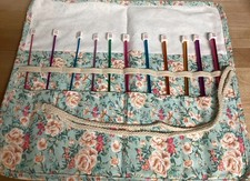 Tunisian Crochet Hooks Set Floral Fabric Roll Case 2mm to 8mm Hooks 12pc Set NEW