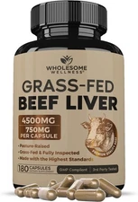 Wholesome Wellness Grass Fed Desiccated Beef Liver Capsules (180 Pills, 750mg Ea