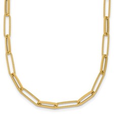 14K Yellow Gold Polished and Textured Paperclip Link Necklace 20"