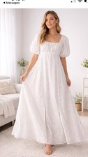 ASOS Dress Women 8 Maxi Eyelet Empire Waist Puff Sleeve Bridal Rehearsal Cottage