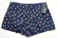New Ralph Lauren Polo Girls Vintage Nautical Anchor All Over Logo Shorts sz 12