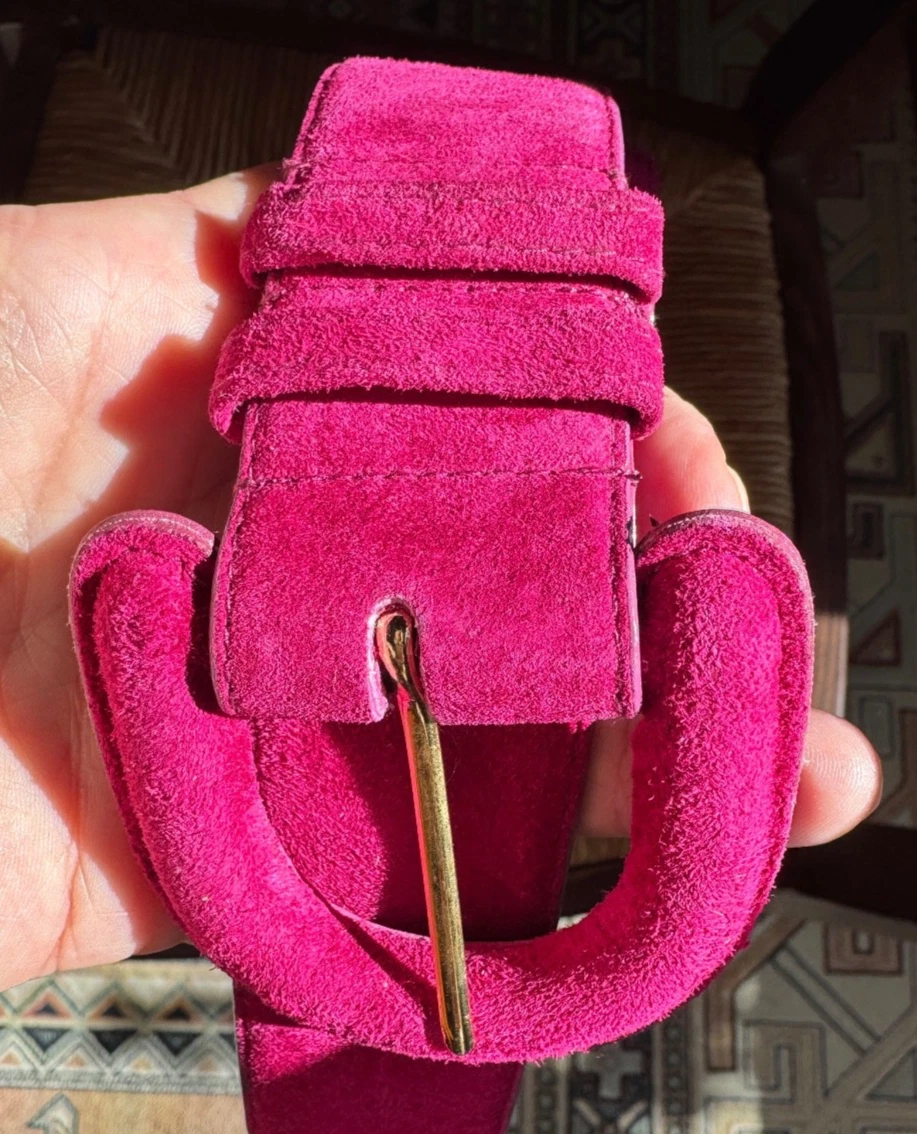 Anthropologie Circus Appliqué Suede Belt Fuchsia Wide Statement Festival Boho S Anthropologie Pink Belts for Women for sale | eBay main image 2