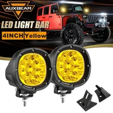 Pair 4" INCH Amber LED Light Bar Fog Pods + Mount Bracket for Jeep Wrangler JK
