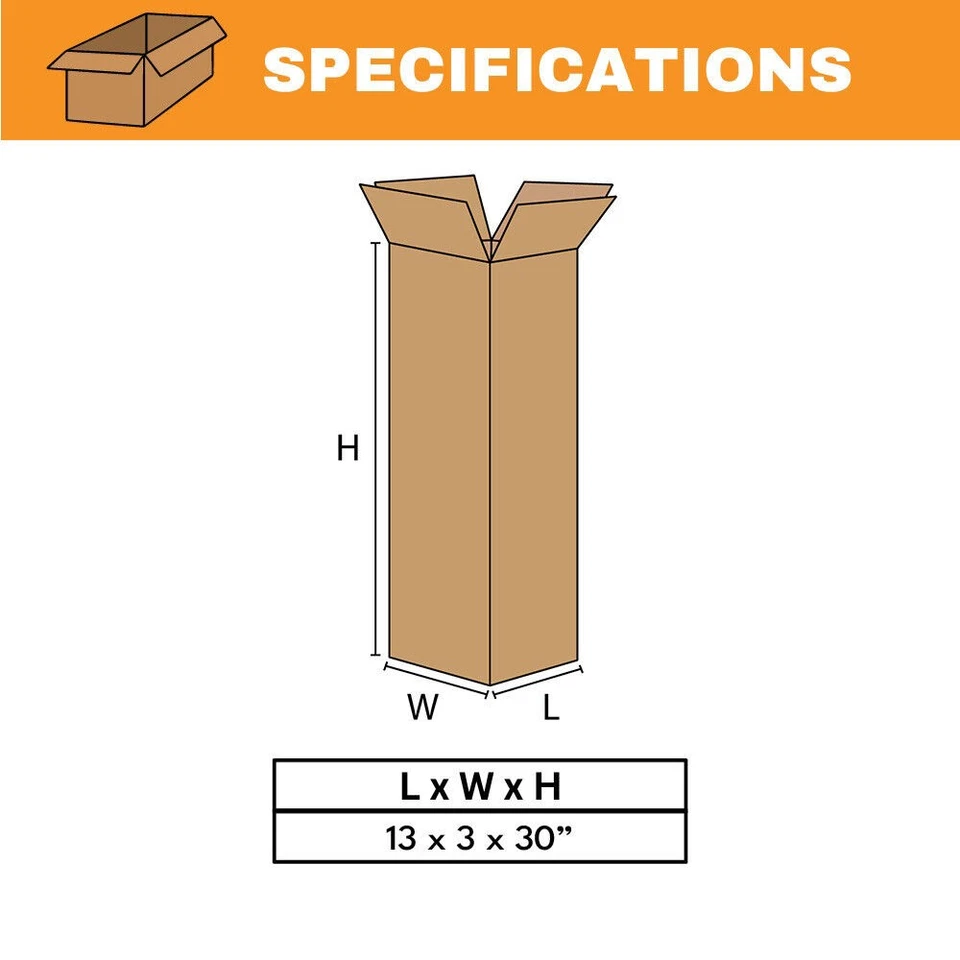 25 Boxes 13x3x30" Side Loading Shipping Boxes Brown Packing Cartons - Image 3 of 4