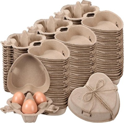 200 Pcs Easter Heart Shaped Eggs Cartons 3 Count Natural Paper Pulp Valentine Eg