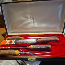 Vintage stag horn carving set Noble Quartet by Case original box Stainless Steel