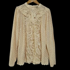 Torrid Lace Top Womens 2X Cream High Neck Mixed Lace Boho Victorian Cottagecore