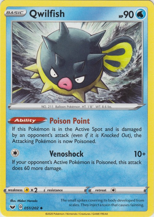 Qwilfish - 051/202 - Uncommon (Near Mint) Sword & Shield Base Set - Water Pokémo