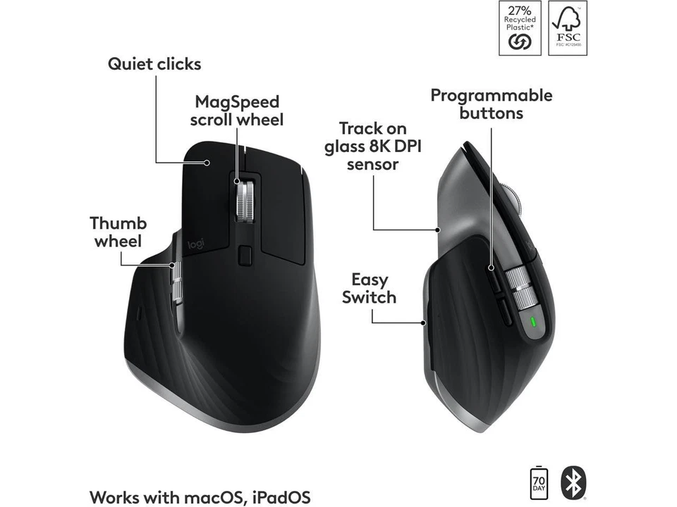 Logitech MX Keys S Combo for Mac, Wireless Keyboard and Mouse with Palm Rest, - Image 3 of 4