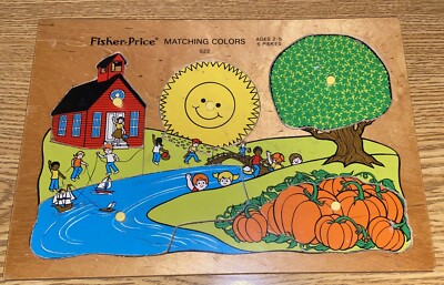 Fisher-Price 522 MATCHING COLORS Holzpuzzle Steckpuzzle, 5 Teile, guter Zustand