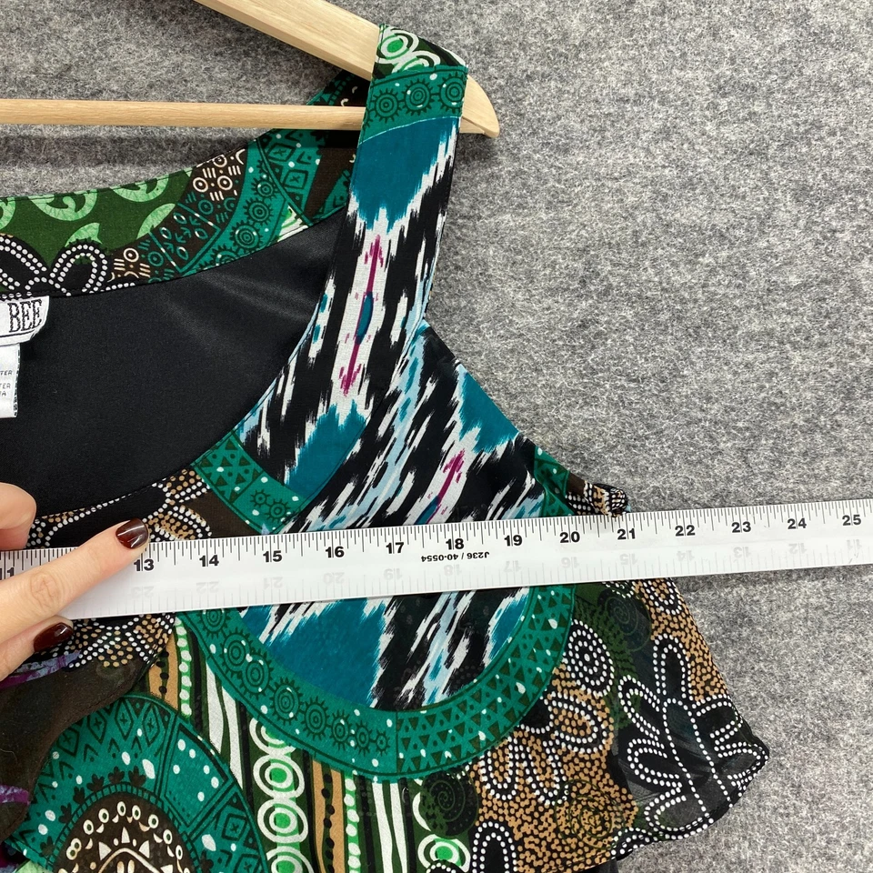 Vestido Robbie Bee Mujer 16 Verde Cambio Geométrico Midi Volantes Forrado Sin Mangas Foto 4 de 4