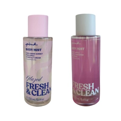 2 VICTORIA'S SECRET PINK GLAZED FRESH & CLEAN FRAGRANCE MIST+Fresh & Clean Mist