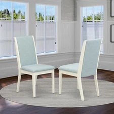 Set of 2 Lancy parsons dining chairs light blue fabric padding off-white finish