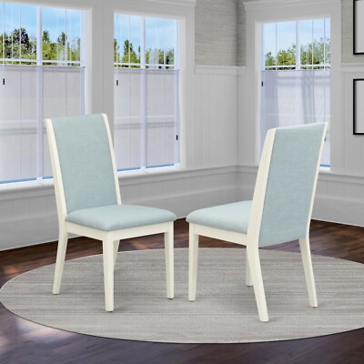 Set of Lancy parsons dining chairs light blue fabric padding off