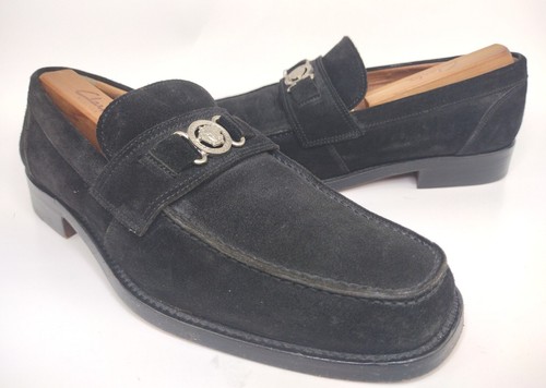 Vtg Gianni Versace Medusa Head Black Suede Loafers / Dress Shoes Men's Size 8.5