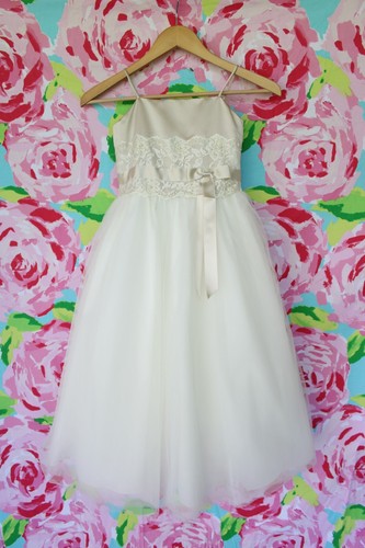 David's Bridal Champagne lace bead tulle flower girl Pageant princess dress 6 - Picture 2 of 11